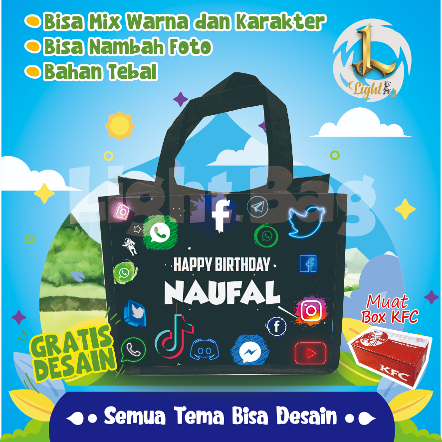 

TAS SOUVENIR ULTAH TEMA MEDIA SOSIAL VIRAL / TAS SOUVENIR PREMIUM / GRATIS DESAIN / BONUS FOTO ANAK / GOODIE BAG CUTE MEDSOS HITAM CUSTOM / TAS ULANG TAHUN MEDSOS PUTIH CUSTOM / TAS ULTAH CUSTOM / TAS SOUVENIR 2 HARI JADI / TAS ULTAH / TAS ULANG TAHUN