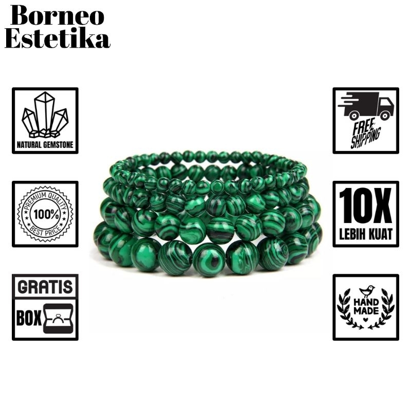 Borneo Estetika - Gelang Batu Alam Asli Kalimantan Warna Hijau Perunggu Natural Gemstone Green Malac