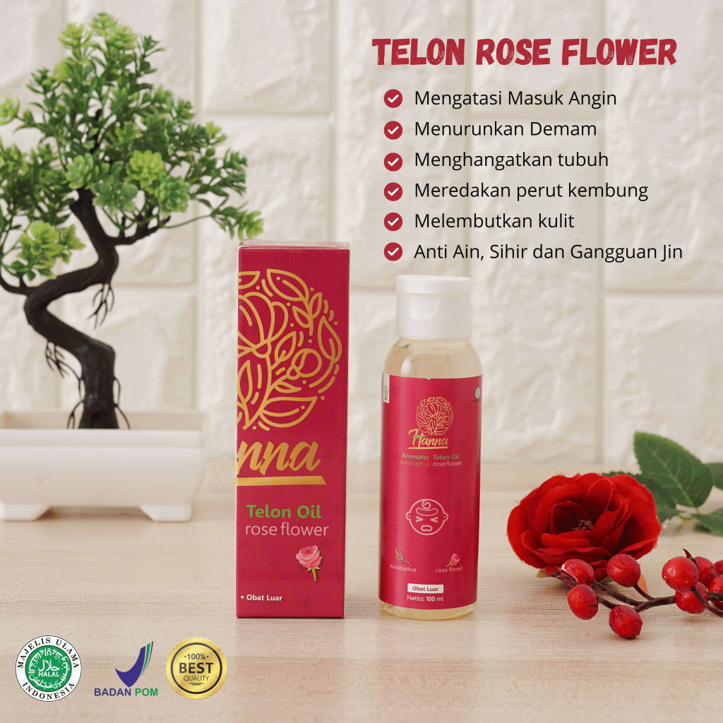 HANNA Minyak Telon 100 ml Original Eucalyptus Rose Flower untuk Demam dan Masuk Angin | Sudah BPOM H