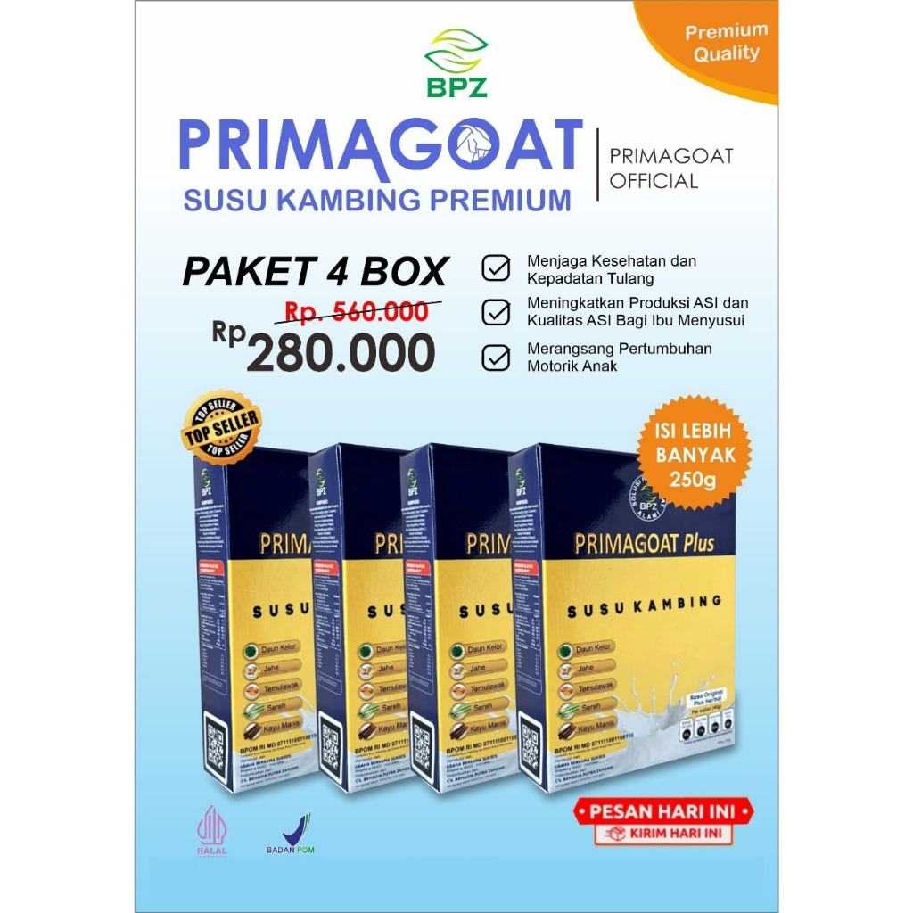 

Susu Kambing Etawa Asli Atasi Nyeri Sendi, Asam Urat dan Kesehatan Pernafasan Paket 4 Box Primagoat Plus Herbal