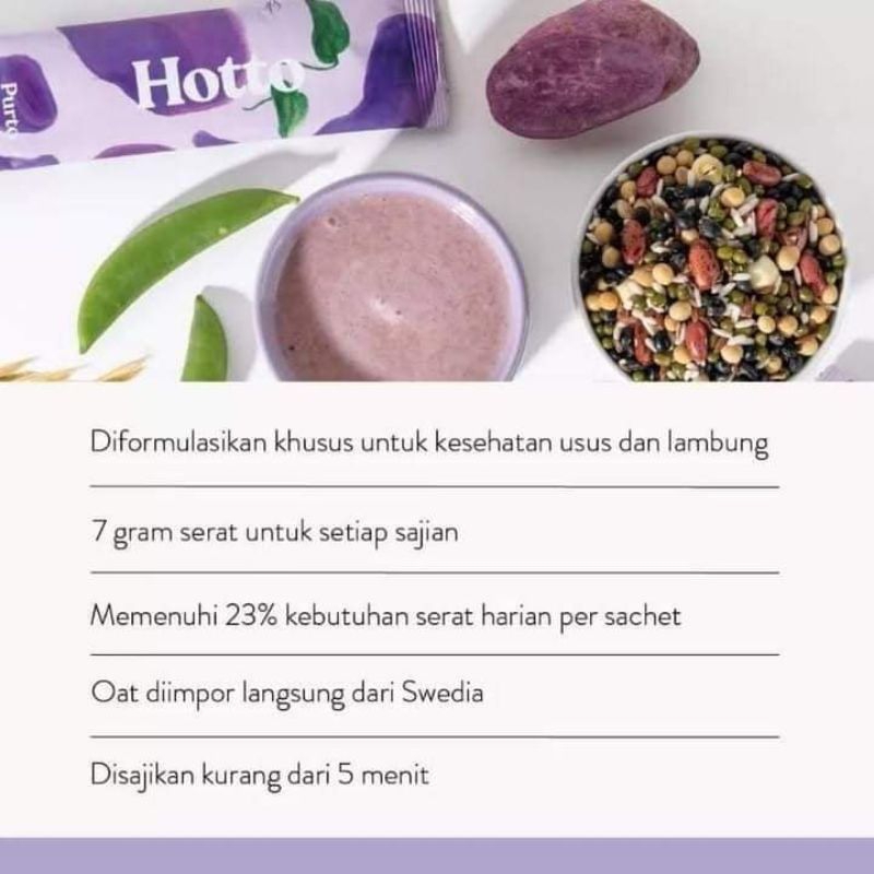 

Hotto Purto Multigrain With Purple Potato Original Asli Isi 3 Saset - Minuman Diet Sehat Nutrisi Kulit Glowing - Sarapan Cereal Oat