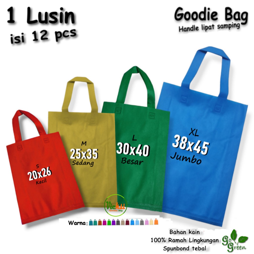 

1 Lusinan 12 pcs Tas Kain Spunbond Goodie bag Handle Tebal Ukuran Jumbo, besar & Kecil 20x25 25x35 30x40 38x45 Kantong belanja shopping bag tas hampers tile souvenir ulang tahun pernikahan tas parsel sembako berkat besek nasi kotak hajatan tasyakuran