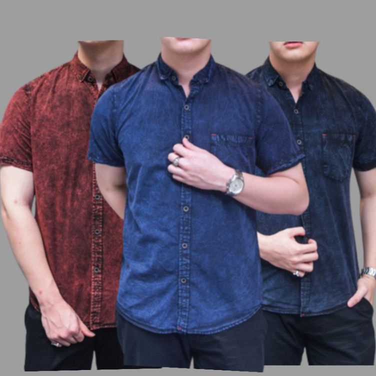 Jaminan Kualitas trxx4X8j Kemeja Jeans Denim Pria Pakaian lengan pendek TERBARU Masa Kini Termurah