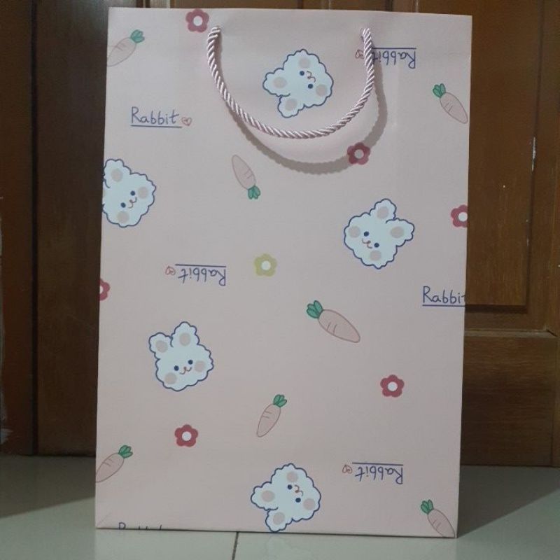 

paper bag lucu kelinci pink/tas jinjing tali souvenir hamper premium lucu