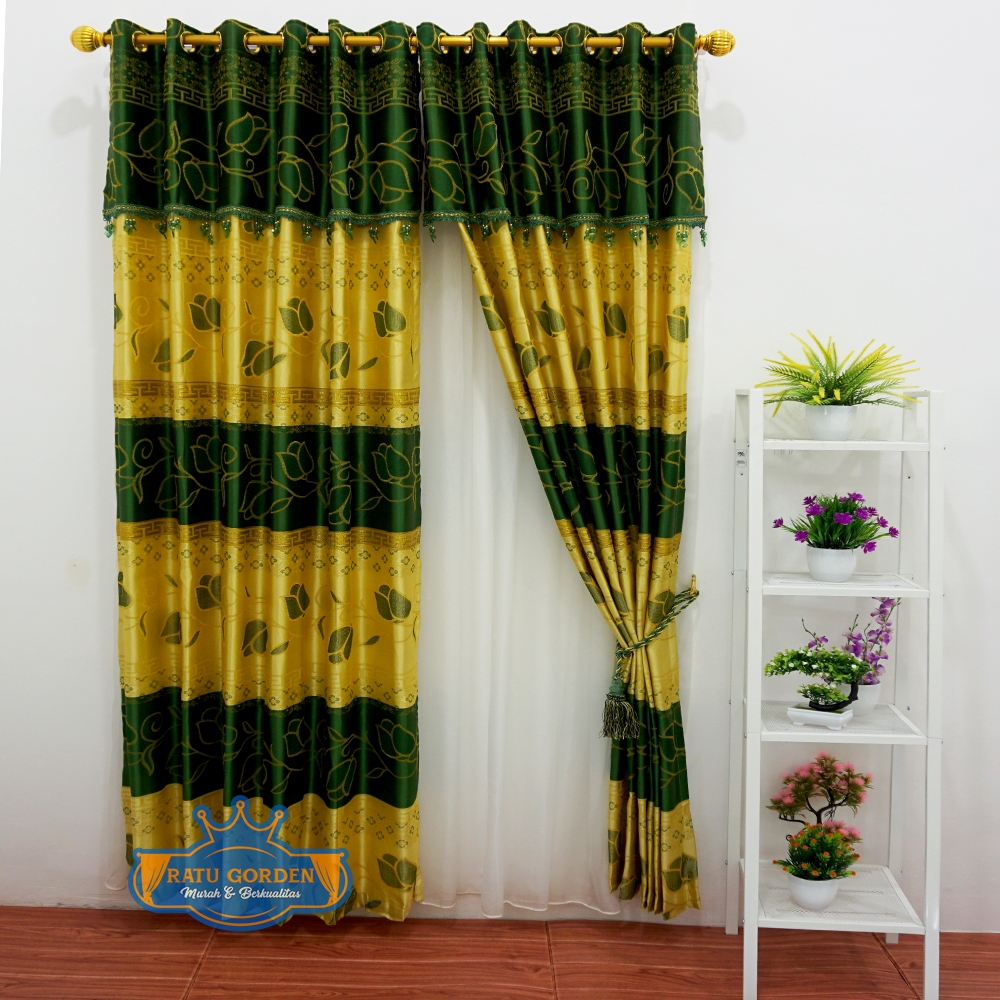 Gorden Prada Gorden Local Kualitas Premium Gorden Minimalis Motif Bunga Tulip Warna Hijau