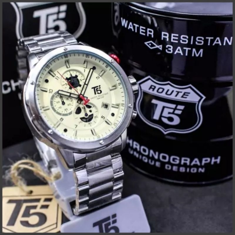 Original Jam Tangan Pria T5 H3588 Chrono On Analog Watch Stainless steel Free Box T5