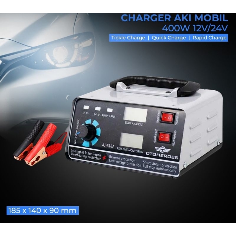 charger aki mobil motor 400W 12V / 24V 400 AH + LCD AJ-618A charger multifungsi cas aki mobil motor truk