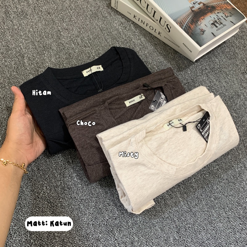 Dwistuff Basic tee kaos lengan panjang Katun Rib Rajut Wafer