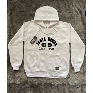Jaket Hoodie WHO AU Zipper SANTA MONICA Putih Pull Bordir Premium Full Teg & Label Unisex