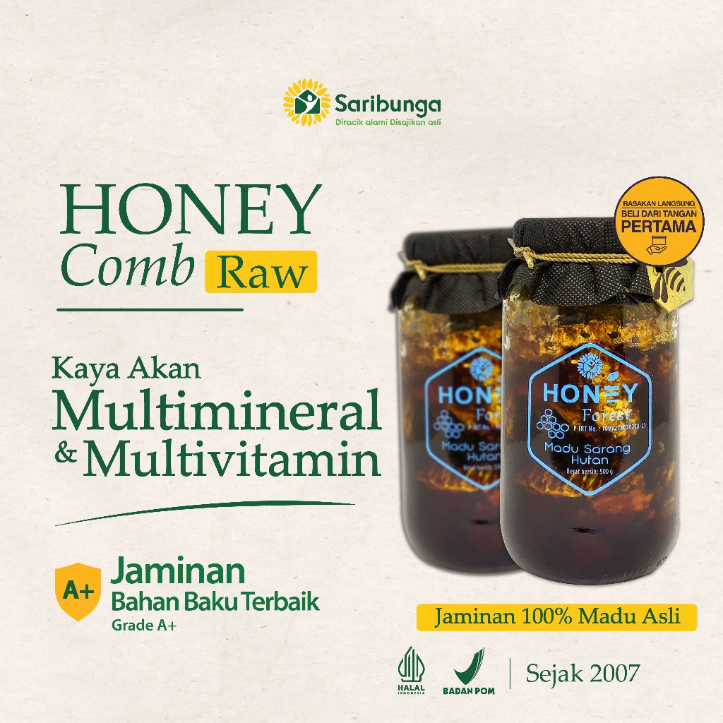 

Honeycomb Raw Grade A+ SARIBUNGA - Madu Sarang 500Gram Sarang Madu Original Premium Madu Asli