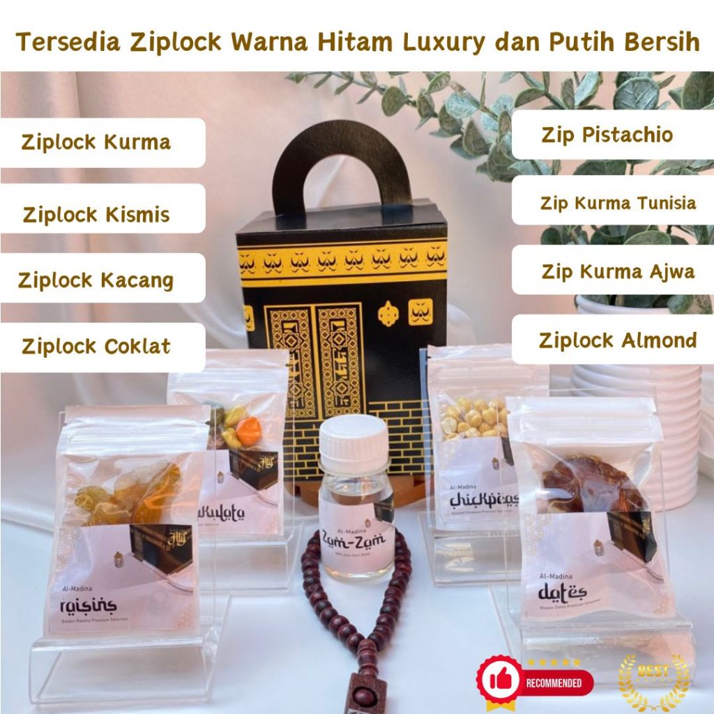 

KEMASAN Ziplock Snack Oleh Oleh haji umroh (Ziplock warna Hitam dan Putih bisa pilih)