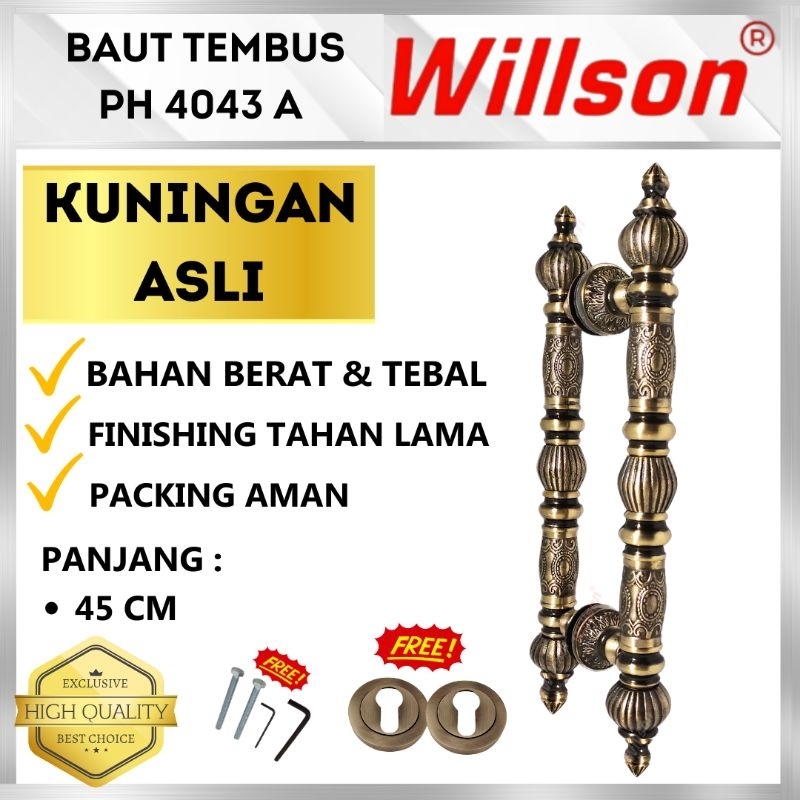 GAGANG HANDLE PINTU KUNINGAN ASLI UKIR RUMAH ANTIK KLASIK MOTIF BATIK KAYU KUPU TARUNG WILLSON PH 40