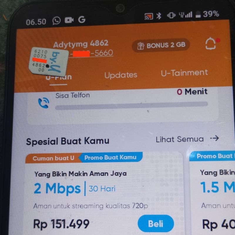 Plus KUOTA kartu by.U 1.5Mbps /2Mbps Plus KUOTA