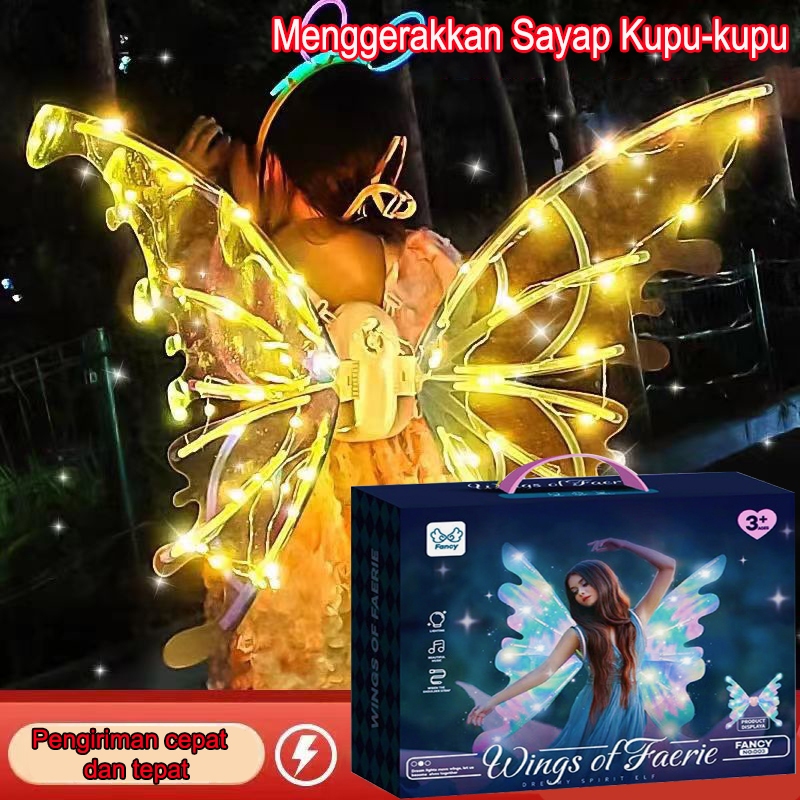 ★Anak-anak sayap kupu-kupu bercahaya grosir pelangi kupu-kupu hujan sutra sayap kupu-kupu set sayap 