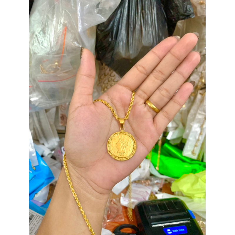 kalung koin bulat replika emas penang cantik cocok pakai pesta