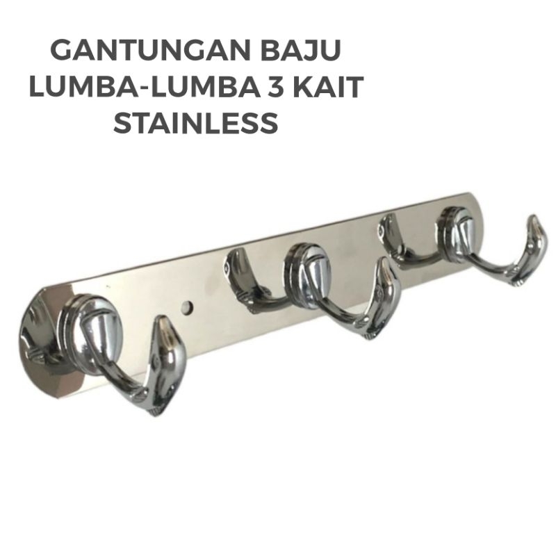 Kapstok Lumba-Lumba 3 Kait Stainless/Gantungan Baju Lumba-Lumba