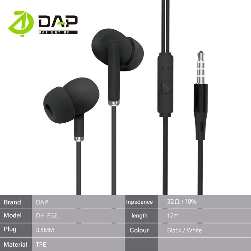 Headset Kabel DAP DH-F32 Stereo Earbuds Garansi