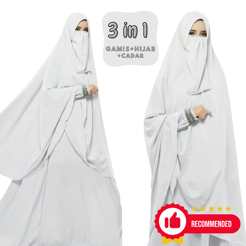 Gamis Marwah Gamis Putih Gamis Manasik Haji Set Hijab Cadar Jilbab Syar i - Baju Syar i Gamis Set Ca
