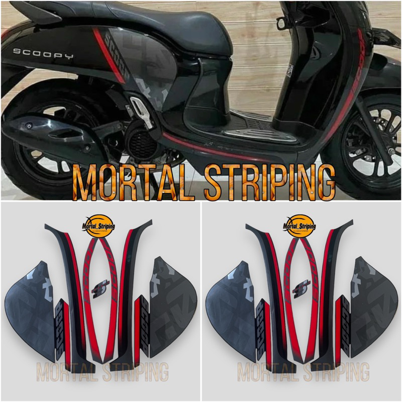 STIKER STRIPING LIS LES BODI MOTOR HONDA SCOOPY SPORTY 2020 2021 FULL HITAM
