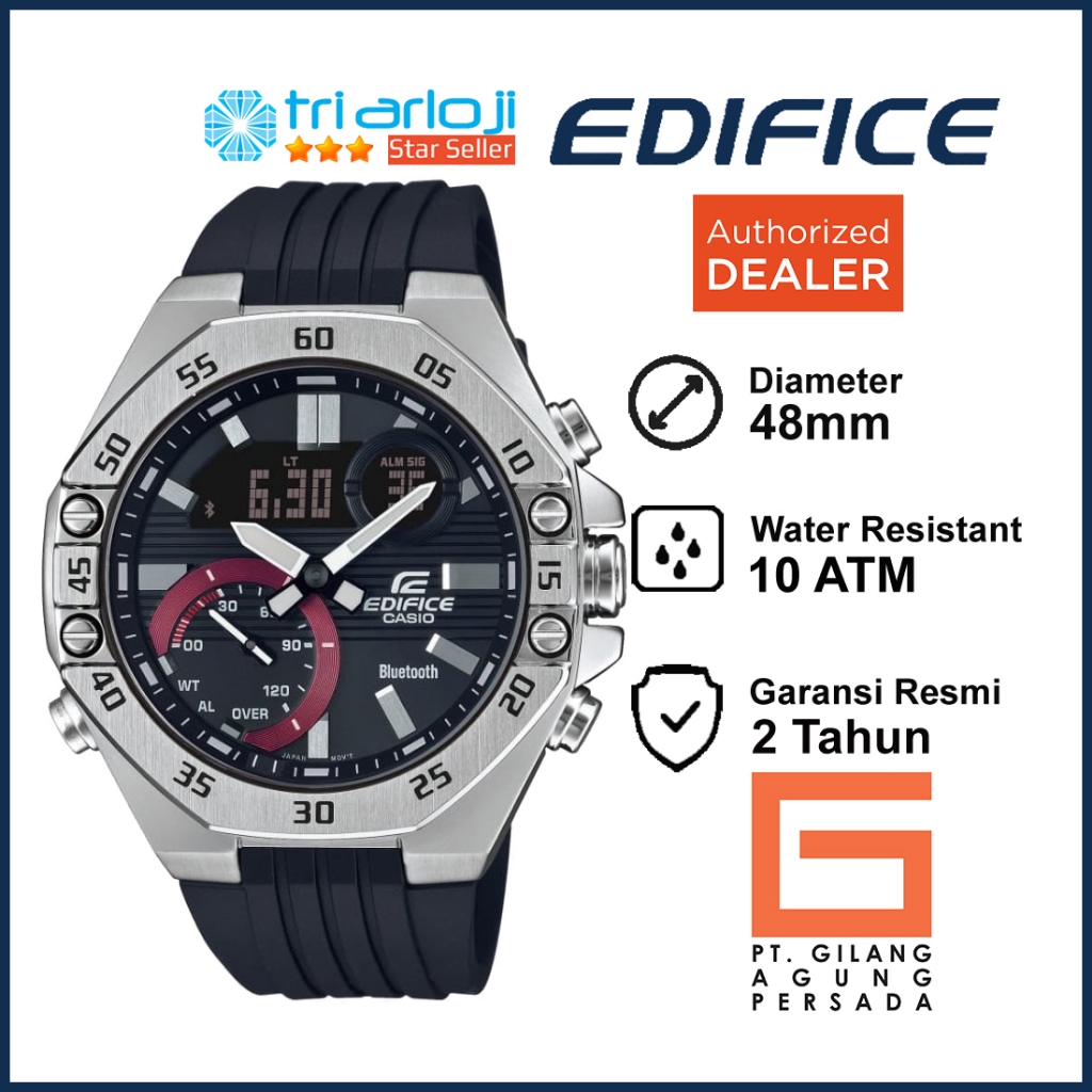 Casio EDIFICE ECB-10P-1ADF - Jam Tangan Pria - Rubber - Hitam ECB10P ECB-10P-1A