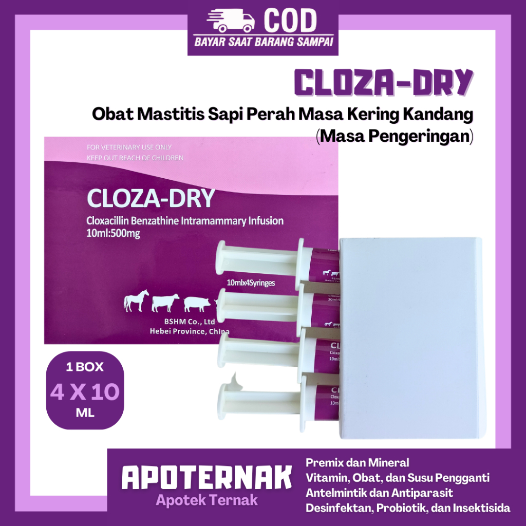 CLOZA DRY 1 Box 4 Syringe | Obat Mastitis Radang Ambing Sapi Pada Masa Kering | Seperti Depolac | DU
