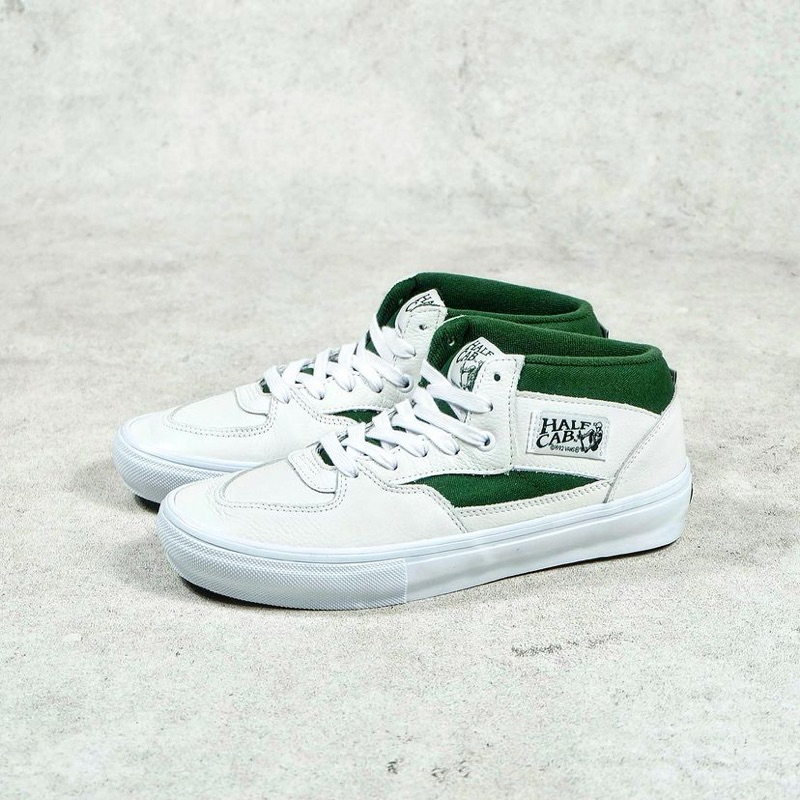 VANS SKATE HALF CAB GREEN WHITE LEATHER