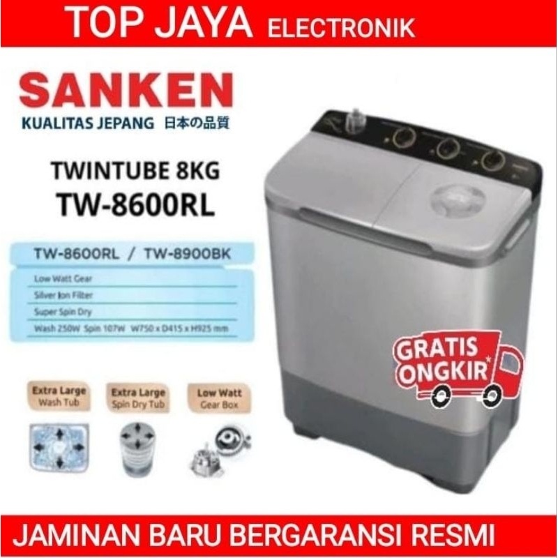 MESIN CUCI SANKEN 8KG TWIN TUB/MESIN CUCI 2 TABUNG 8 KG SANKEN BARU BERGARANSI RESMI