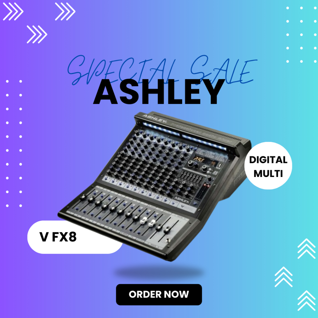 MIXER AUDIO ASHLEY V 8FX / V-8FX / V8FX 8 CHANNEL INDICATOR LED EACH CHANNEL GARANSI RESMI ASHLEY