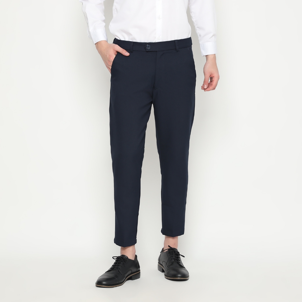 Mevano - Ankle Pants Navy / Ankle Pants Office Pria / Ankle Pants Slim fit Celana Kerja Bahan