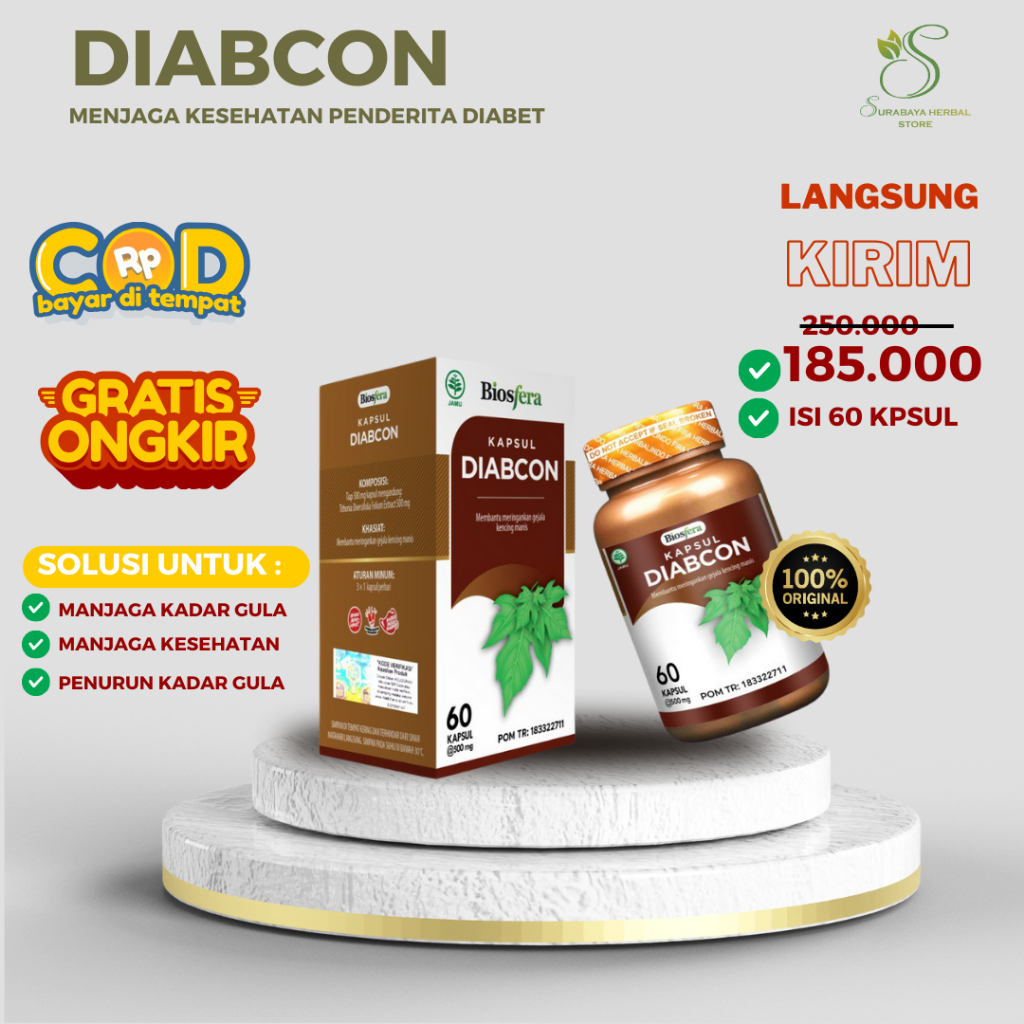 Biosfera Diabcon original Kapsul Diabcon, Kapsul Diabcon Asli Obat Herbal Diabetes Gula Darah