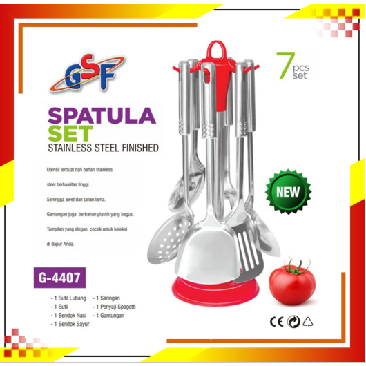 Spatula set gsf plastik dan stainless + wadah gantungan spatula dan tatakan sotel set sutil set gsf