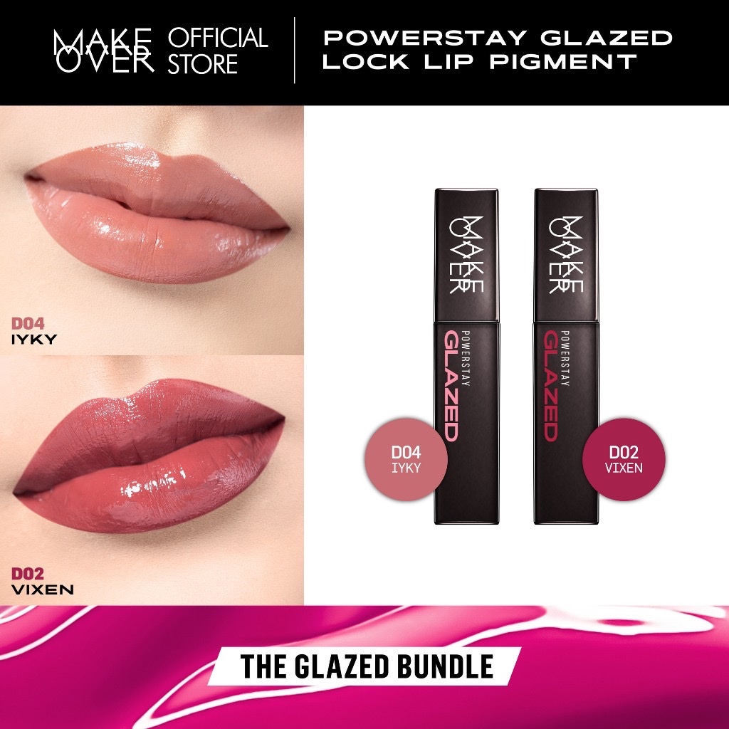 MAKE OVER Powerstay Glazed Lock Lip Pigment D04 IYKYK + D02 Vixen Ombre Package Indonesia / Paket Li