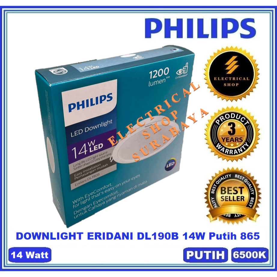 PHILIPS DOWNLIGHT LED ERIDANI 14W 14 WATT PUTIH ATAU KUNING 6 INCI D150 865 830 6500K 3000K DL190B G