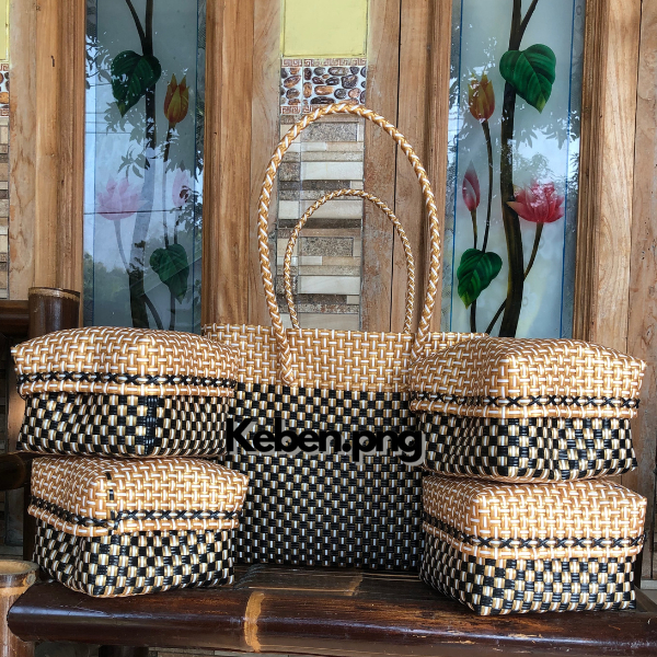 Tas Keben Jali set 4 Premium Motif Cantik, set keben bali / canang sari/ Warna golg hitam
