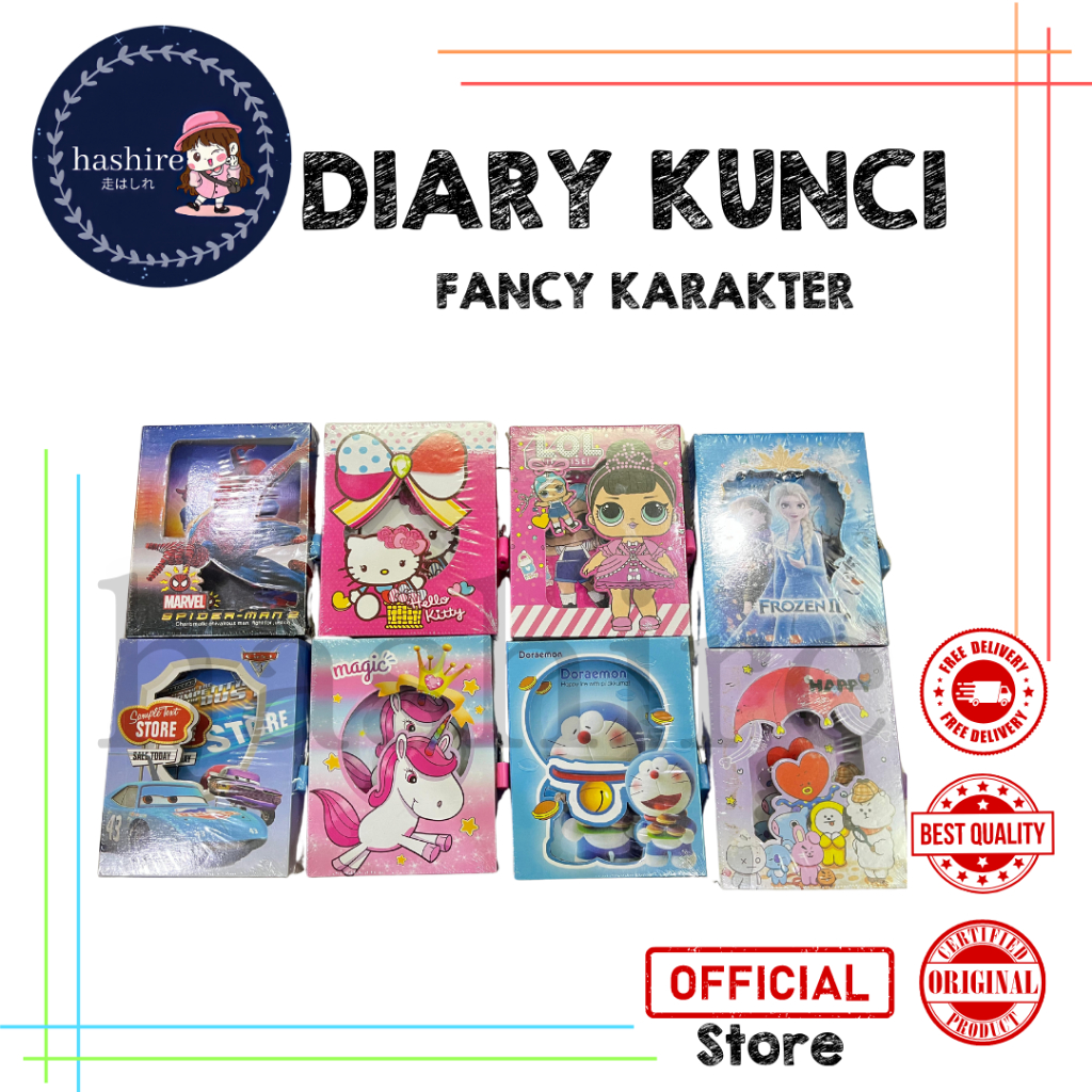 DIARY BOOK Kunci Gembok Fancy Karakter Cewek Cowok /Buku diary kunci dengan gembok Karakter