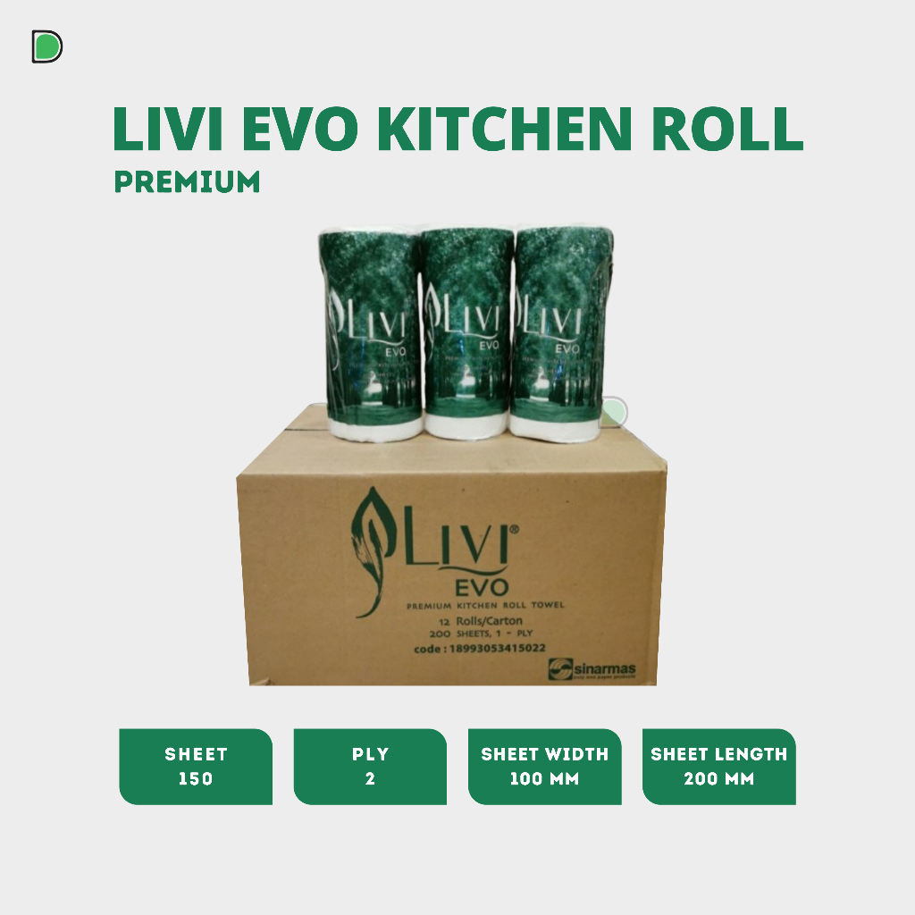 (Grab/Gosend) Tissue LIVI Evo Premium Kitchen Roll Towel 200's KARTONAN / Tisu Dapur LIVI 1 DUS