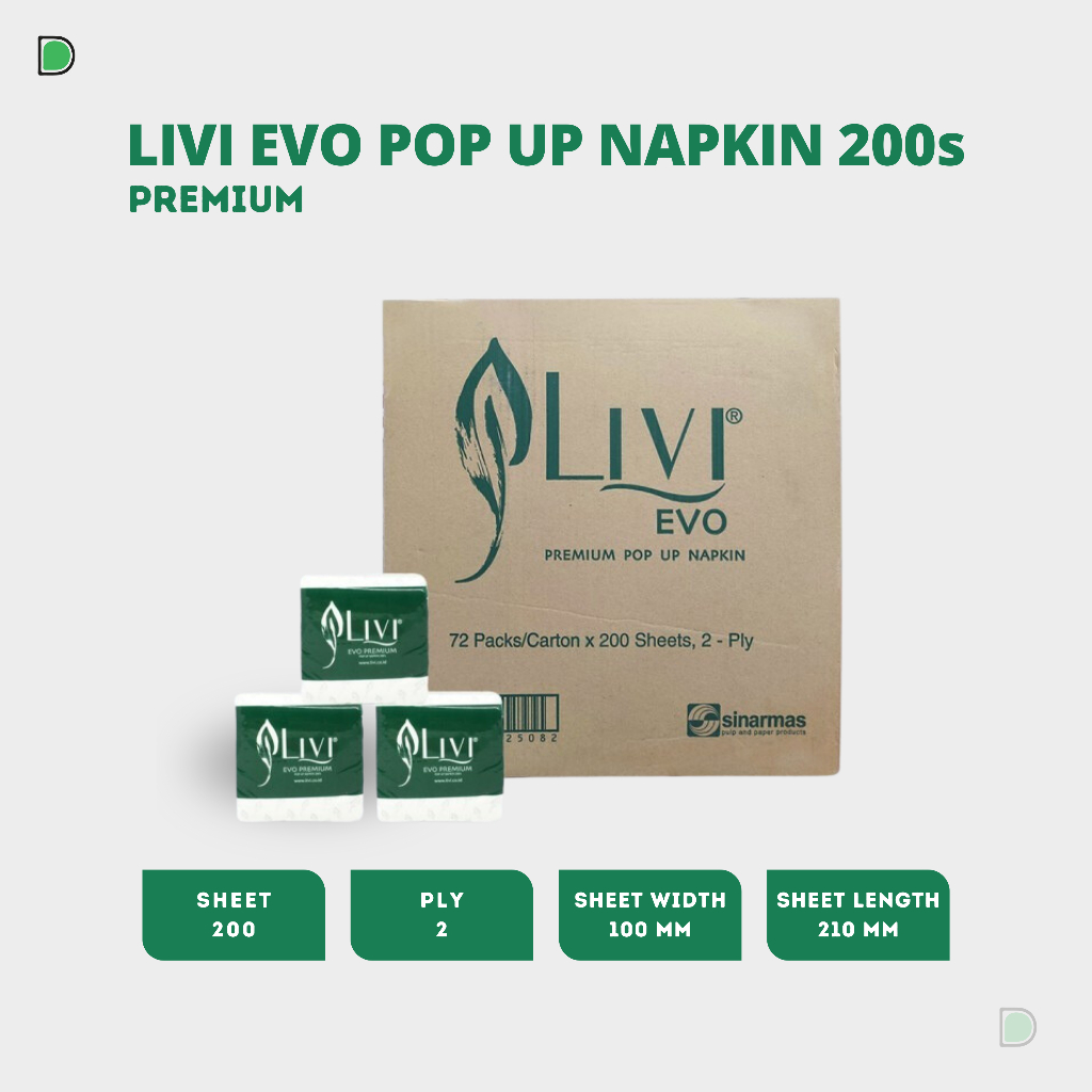 (Gosend/Grab) Tissue LIVI Evo Premium Pop Up Napkin 200s KARTONAN / Tisu Meja Makan LIVI 1 DUS / Kar