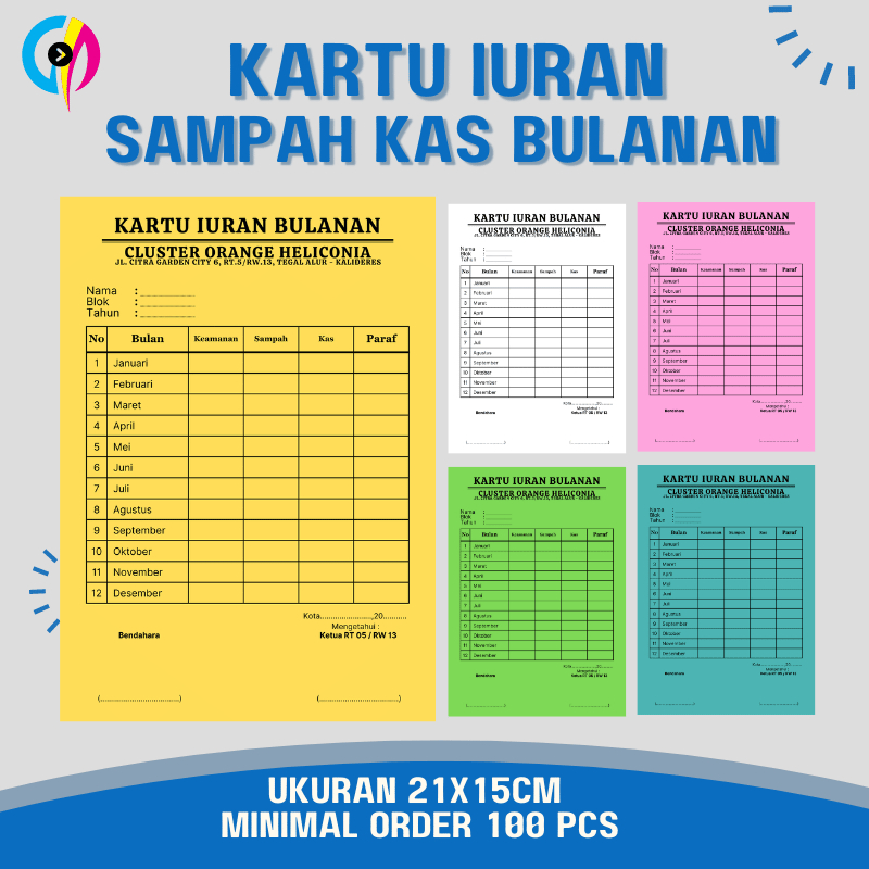 [CUSTOM] cetak Kartu Iuran Bulanan RT/RW Sampah, Kas, Kemanan, dll