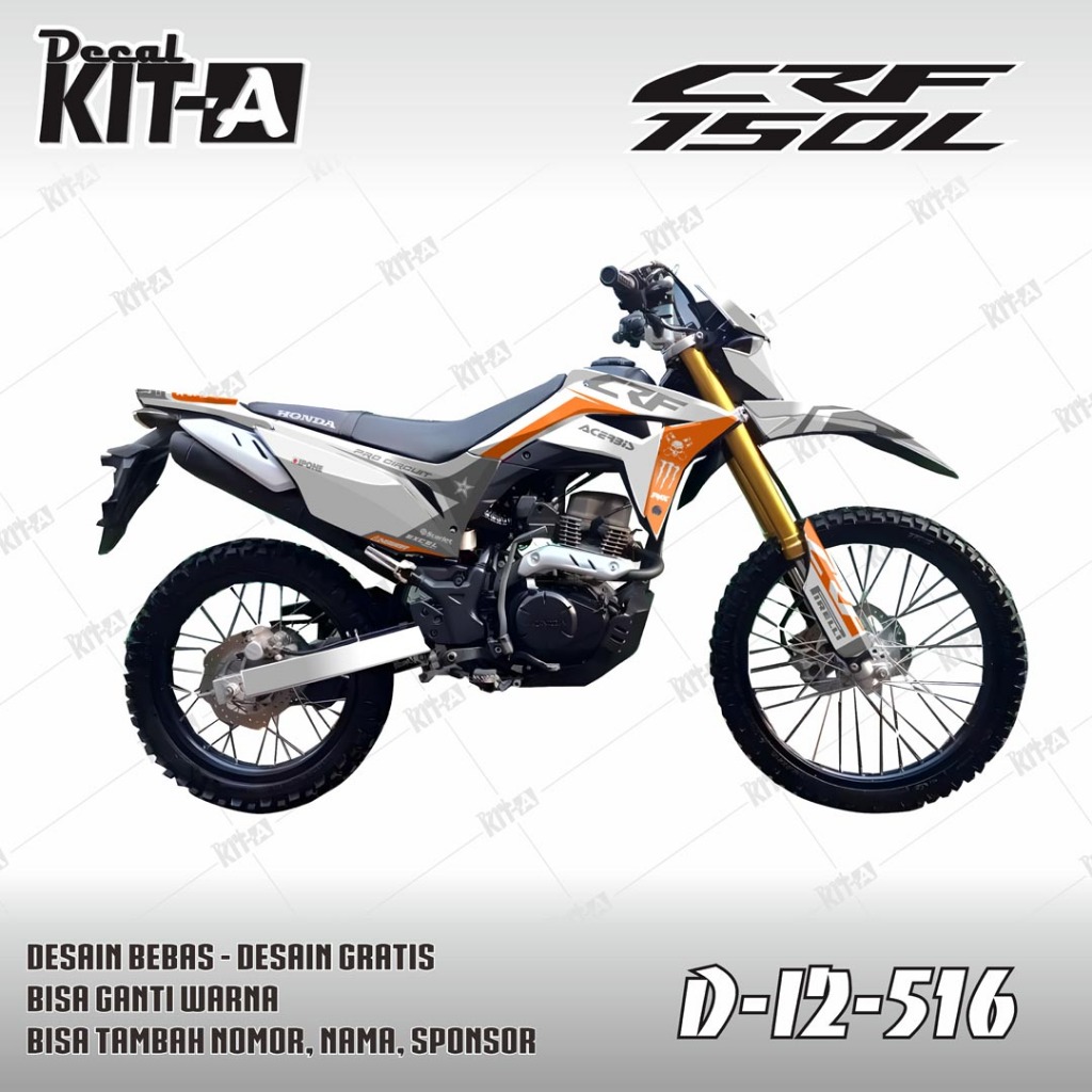 Decal CRF 150 SUPERMOTO ELEGAN ORANGE PUTIH L D-I2-516