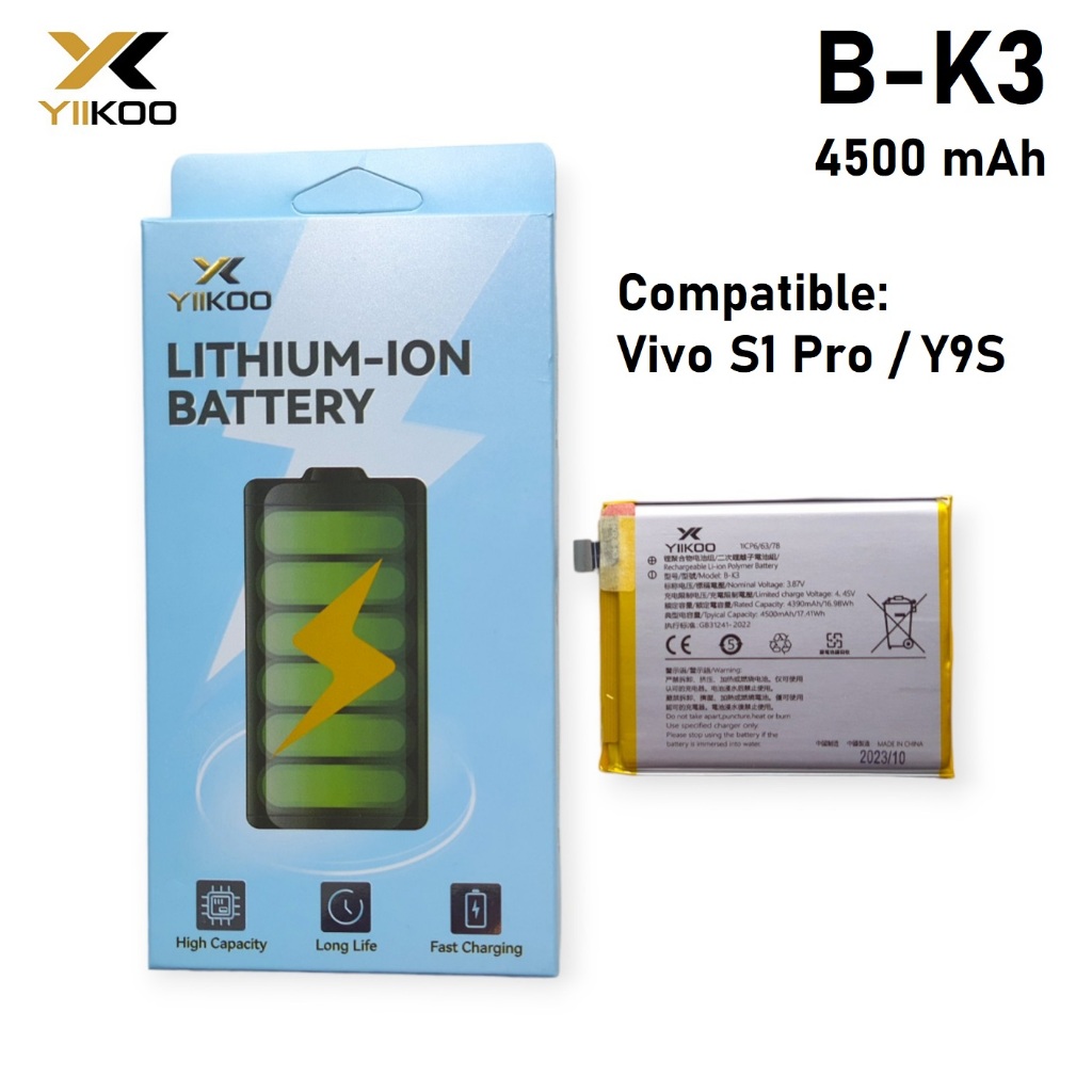 YIIKOO Baterai Vivo S1 Pro 1920 Y9S B-K3 BK3 Double Power Real Capacity Batre Batrai Batre Battery O