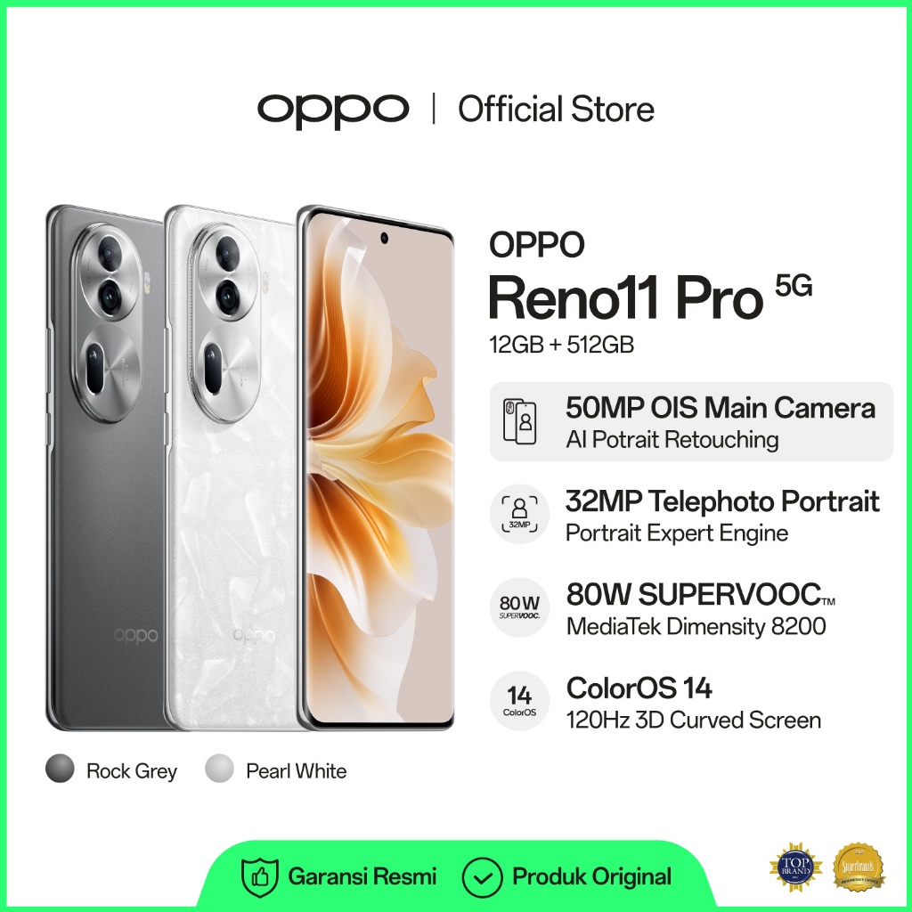 [NEW] OPPO Reno11 Pro 5G 12GB/512GB [50MP OIS Main Camera, 80W SUPERVOOC, MediaTek Dimensity 8200, 120Hz 3D Curved Screen]