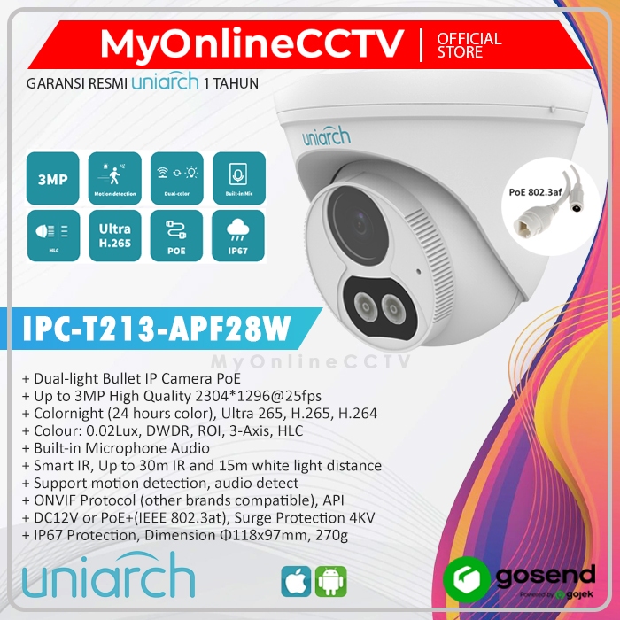 IPC-T213-APF28W 3MP Uniarch Dual Light IP Camera CCTV Indoor Audio Onvif