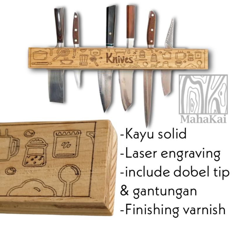 Rak pisau kayu gantungan knife holder estetis tempat wadah pisau sendok gantungan dekorasi dapur