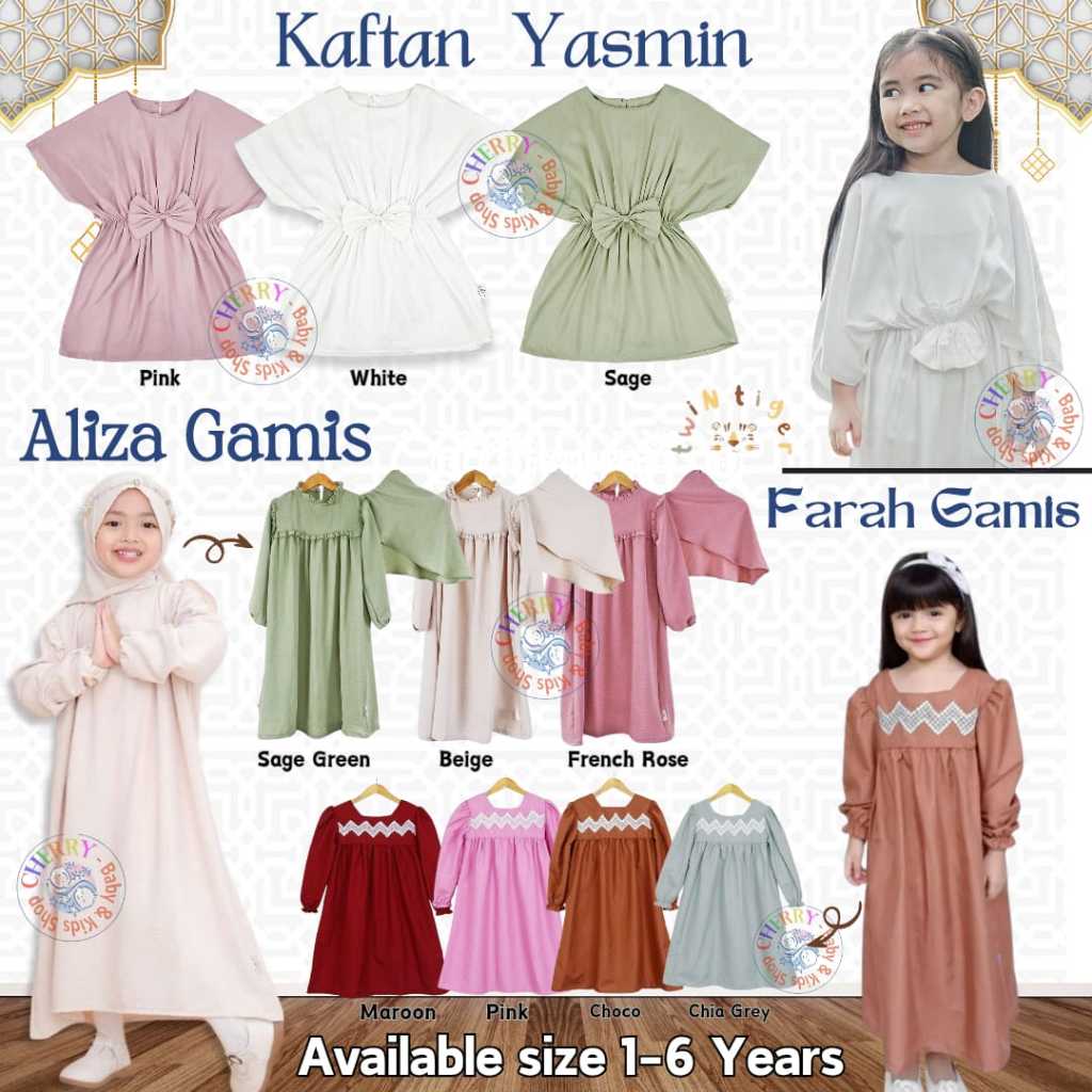 Twin Tiger 0-6 Tahun Farah Amira Akilah Aliza Yasmine Gamis Set Raya / Kaftan Lebaran Pakaian Muslim