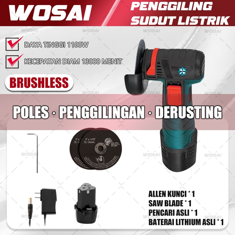 WOSAL Brushless Gerinda Angle Pemotong Alat Listrik Baterai Portable Alat Grinder Cordless Mesin Ger