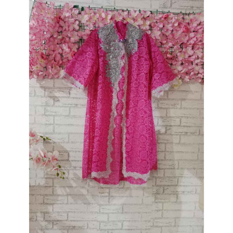 dress brokat pink payet big size/kebaya payet pink big size