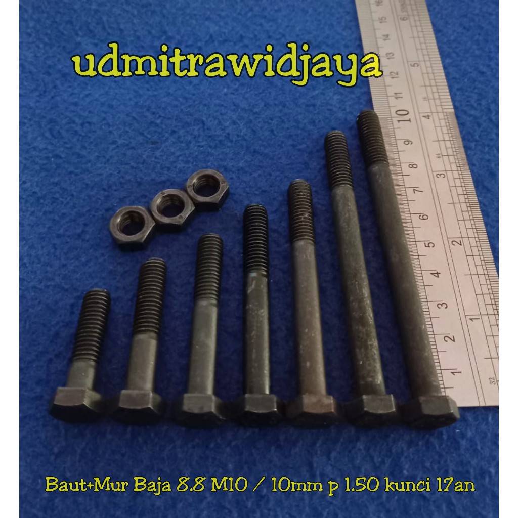 Baut baja Fulldrat 8.8 kunci 14 17 baut baja M10 baut kunci 17an panjang 3cm 4cm 5cm 6cm 7cm 8cm 9cm