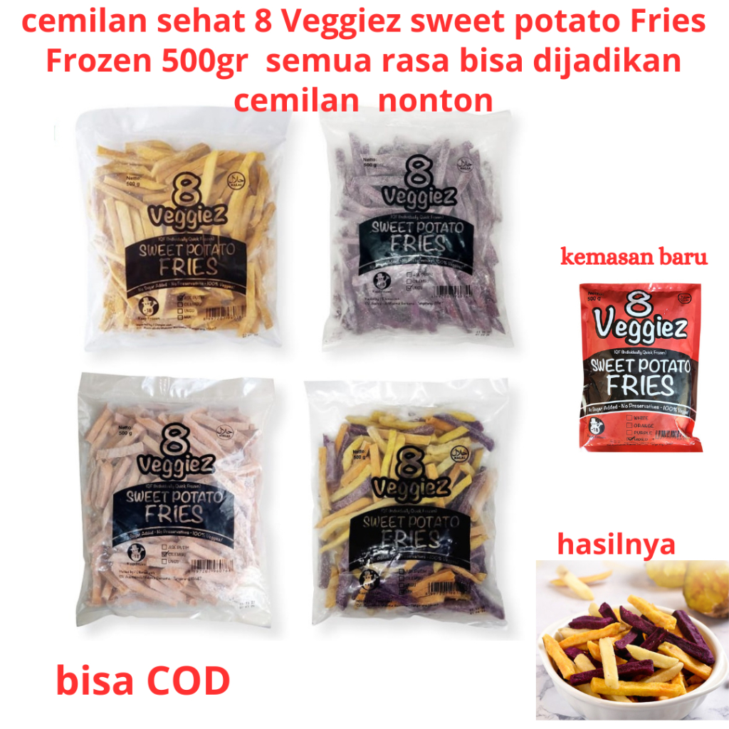 

cemilan sehat 8 Veggiez sweet potato Fries Frozen 500gr semua rasa bisa dijadikan cemilan nonton