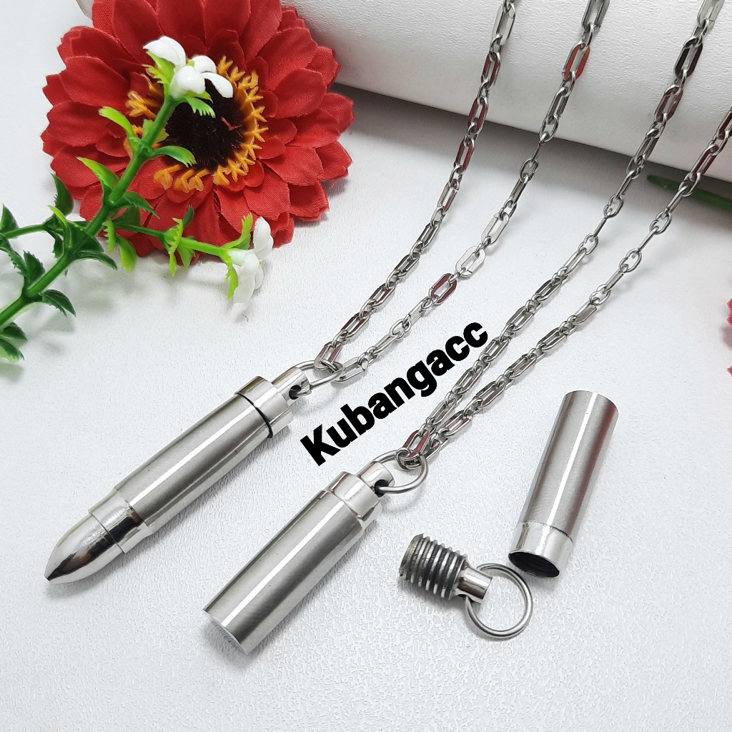 Rantai Kalung Baja Liontin Tabung Drat Peluru Drat Kalung Pria Anti Karat Anti Luntur Kalung Monel
