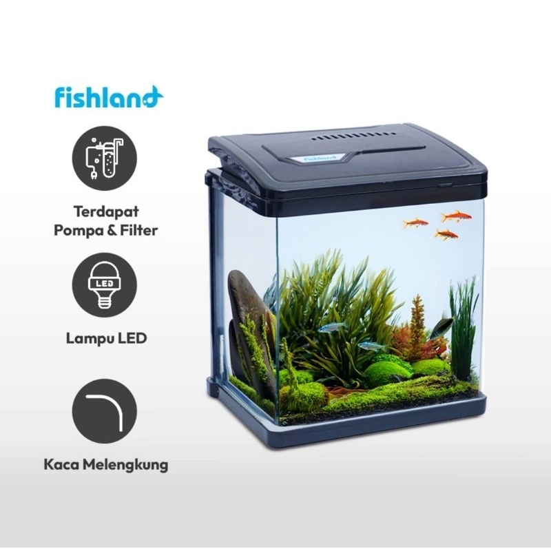 FISHLAND (Ace) - Aquarium MSCW PY-200 19.2x14.5x21.5 cm Full Set Hitam